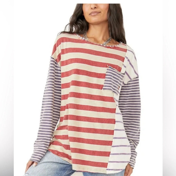 Free People Women's Stripey Prep Tee, Preppy Combo, small - We The Free - Picture 3 of 13